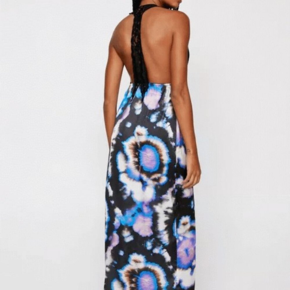 Nasty Gal Satin Tie Dye Lace Overlay Slip Maxi Dress Size 6  1day Sale - Picture 2 of 3